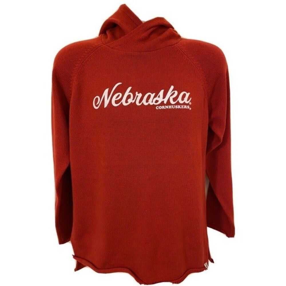 Nebraska Cornhuskers Women XL Red White Cotton Knit Sweater Hoodie